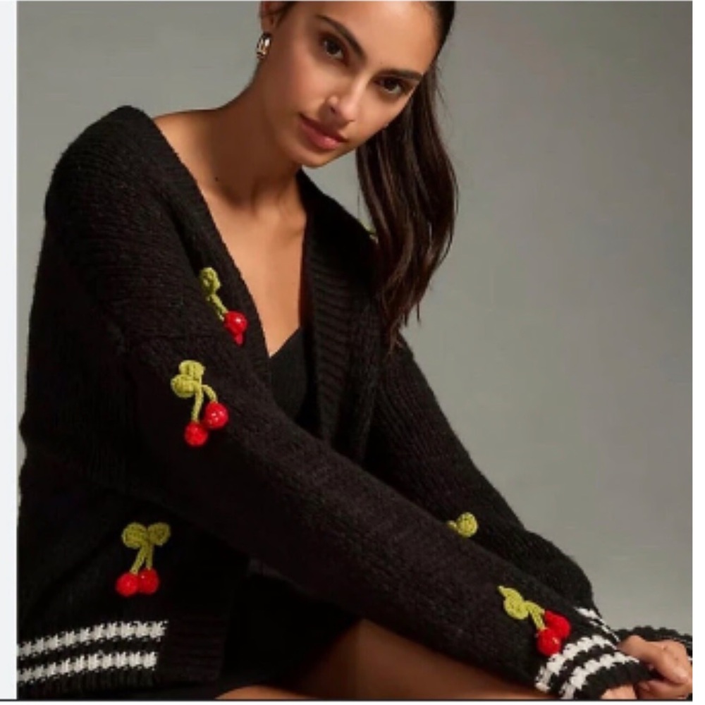Anthropologie Maeve 3D Cherry varsity cardigan. One Size
